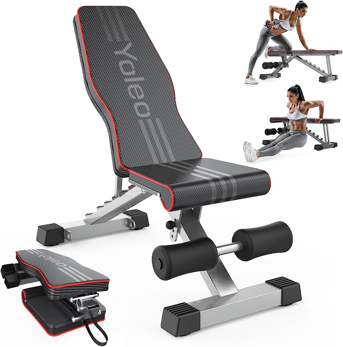 Adjustable Weight Bench for Full Body Workout; Foldable Bench Press Bench of Home Gym Strength Training; Incline Decline Flat Utility Workout Bench with Quick Folding& Fast Adjustment (Black)