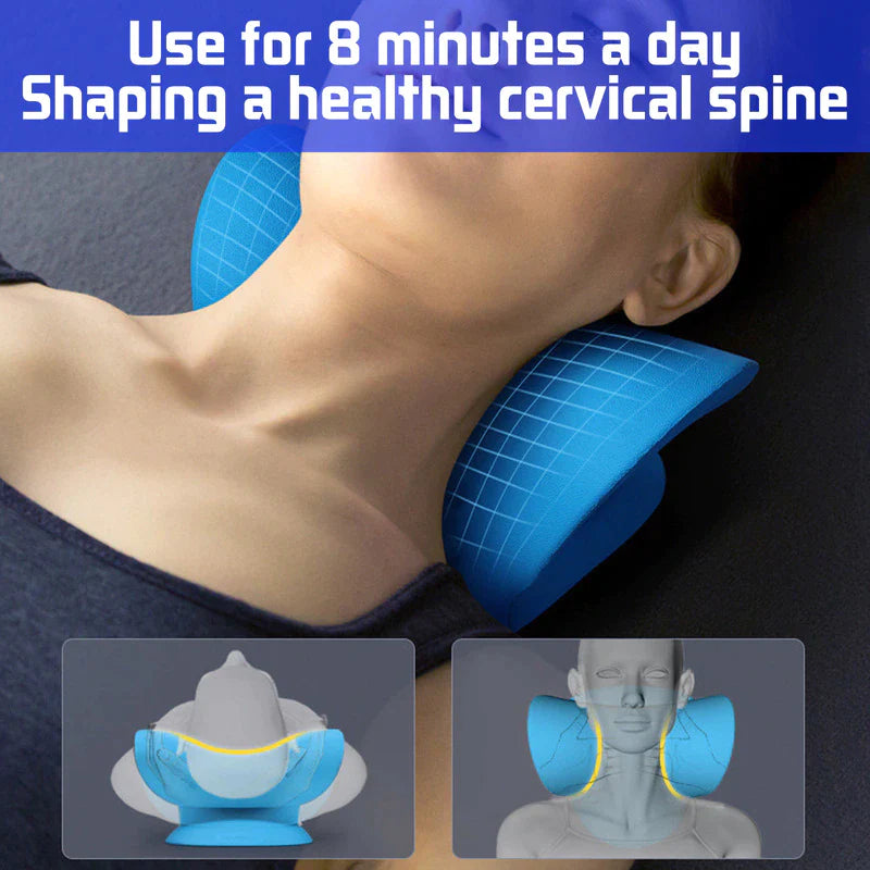 Cervical Spine Stretch and Traction Device for Muscle Relaxation and Pain Relief with Shoulder Massage Pillow