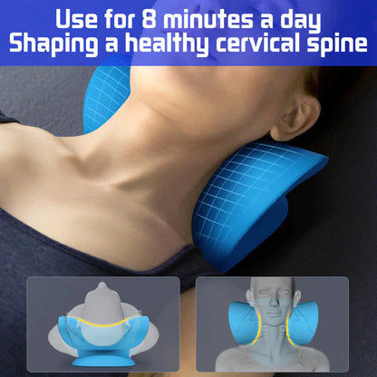 Cervical Spine Stretch and Traction Device for Muscle Relaxation and Pain Relief with Shoulder Massage Pillow