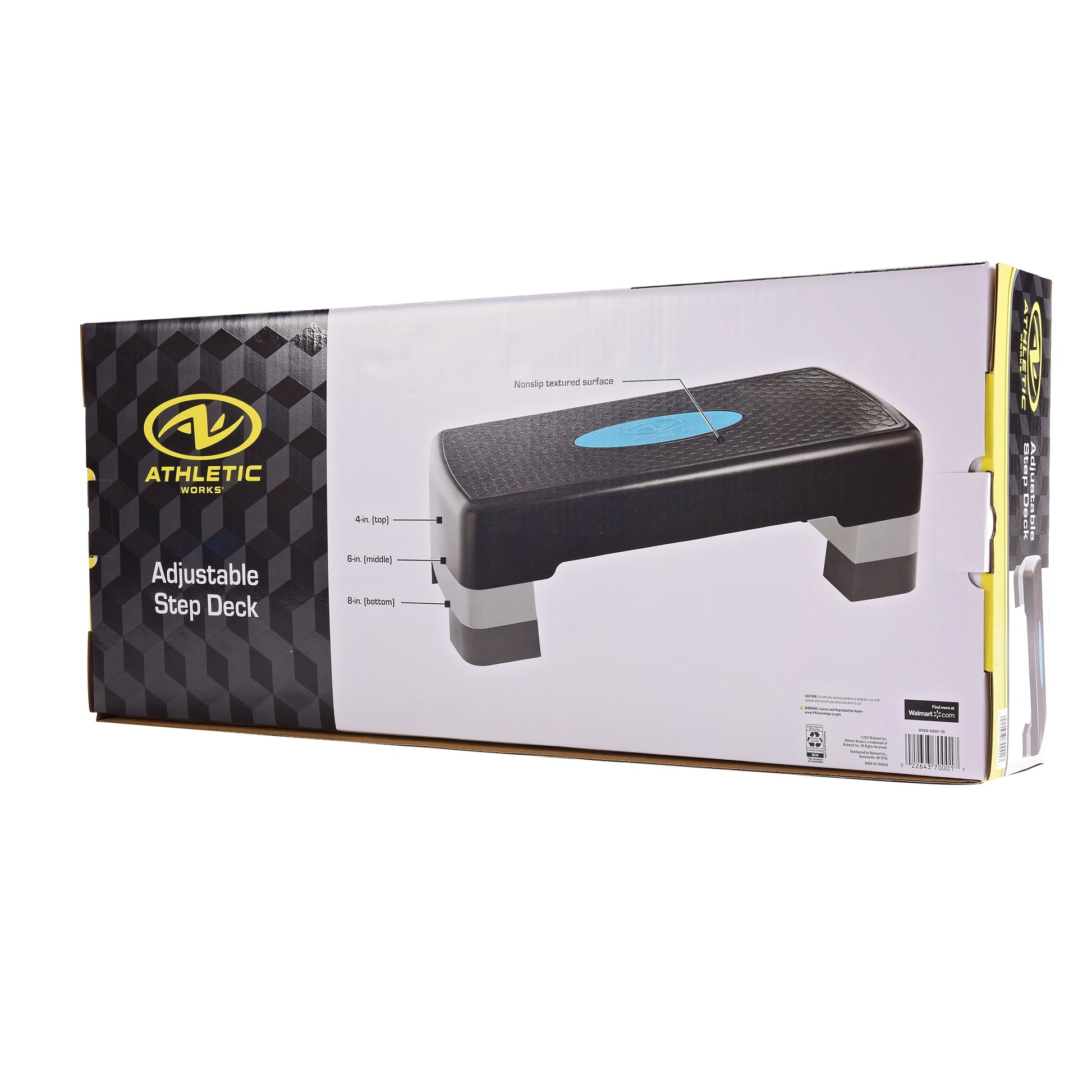 3-Level Aerobic Step Deck , Adjustable to 4"-6"-8" Heights, Black/Gray/Blue