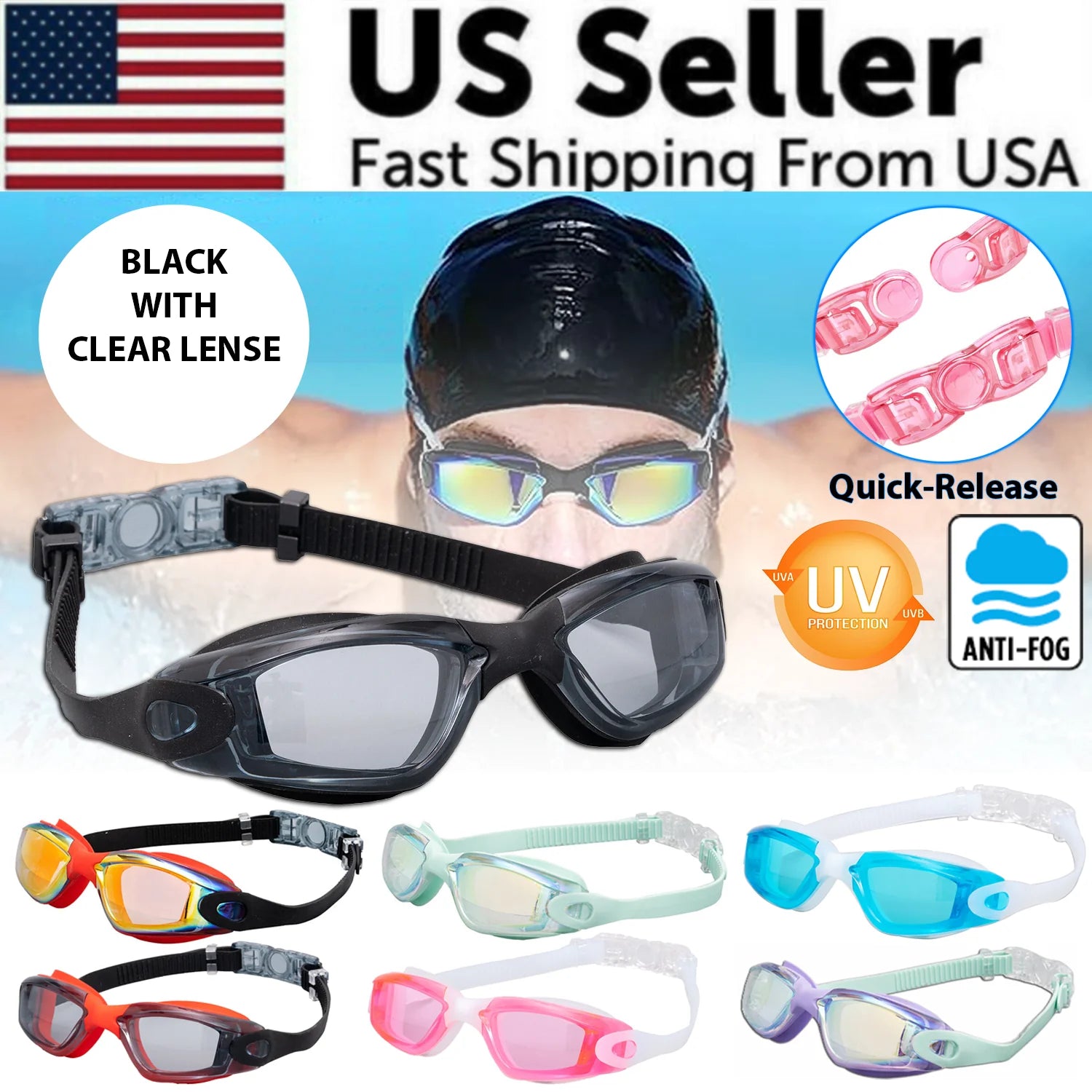 Premium Clear Swimming Goggles with UV Protection and Anti-Fog Feature for Adults and Children