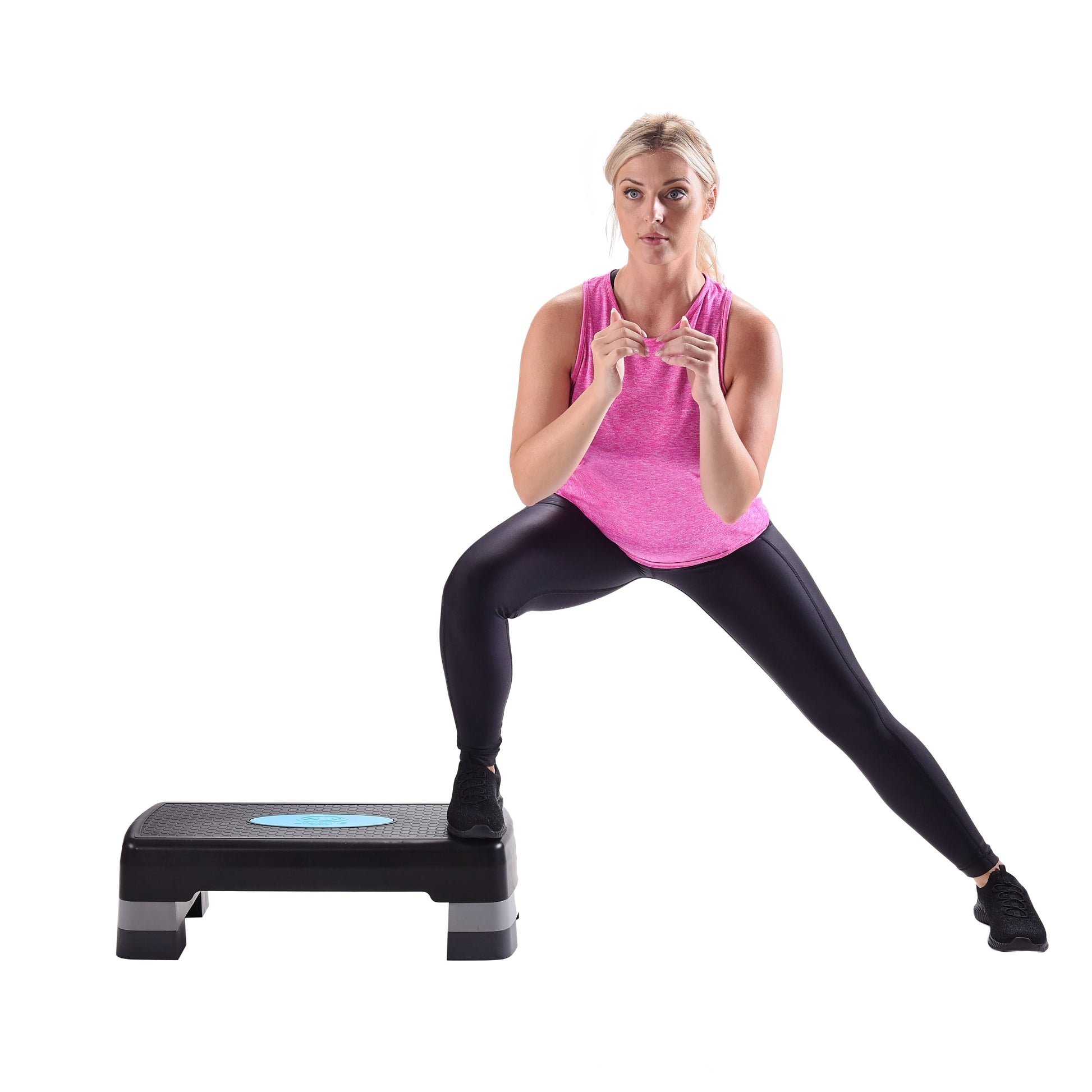 3-Level Aerobic Step Deck , Adjustable to 4"-6"-8" Heights, Black/Gray/Blue