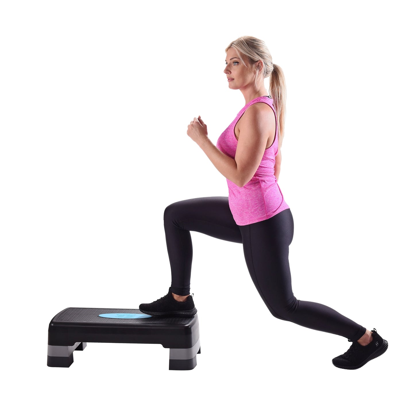 3-Level Aerobic Step Deck , Adjustable to 4"-6"-8" Heights, Black/Gray/Blue