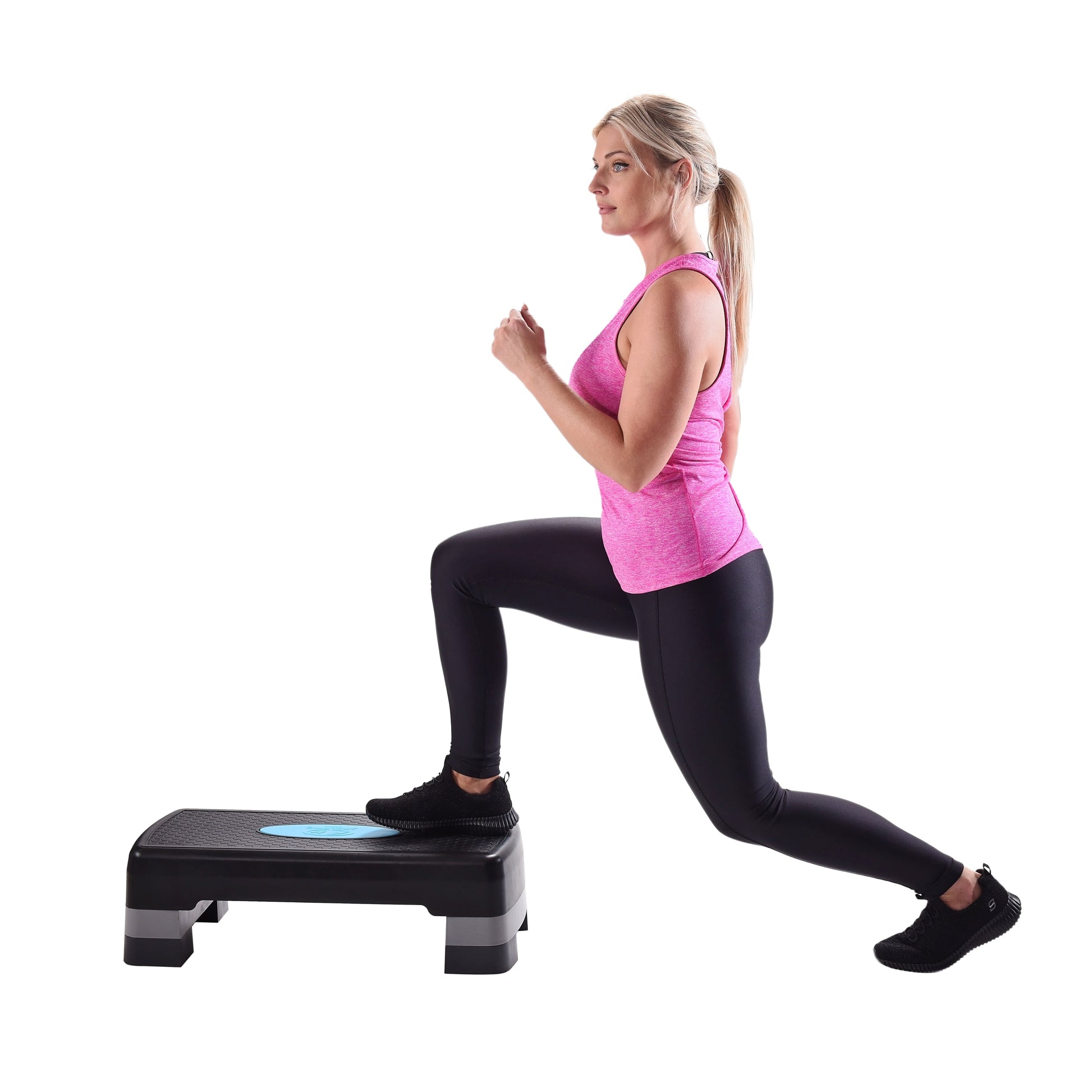 3-Level Aerobic Step Deck , Adjustable to 4"-6"-8" Heights, Black/Gray/Blue