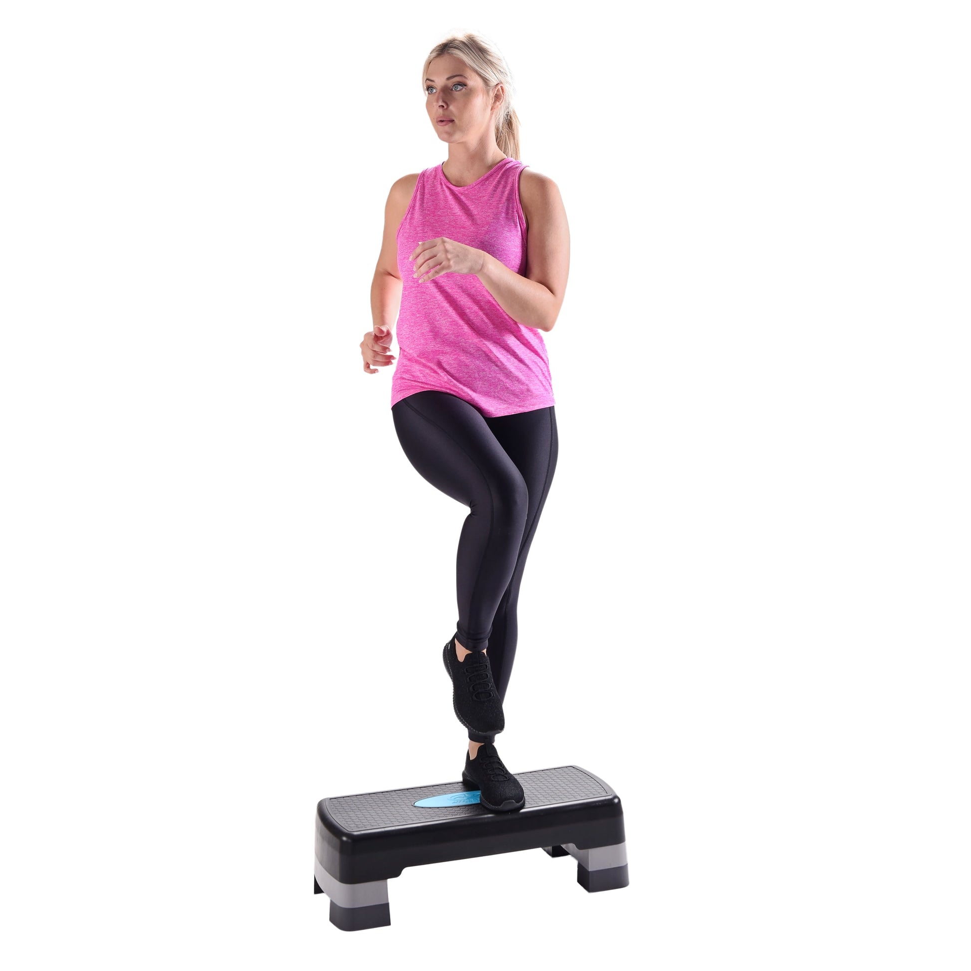 3-Level Aerobic Step Deck , Adjustable to 4"-6"-8" Heights, Black/Gray/Blue