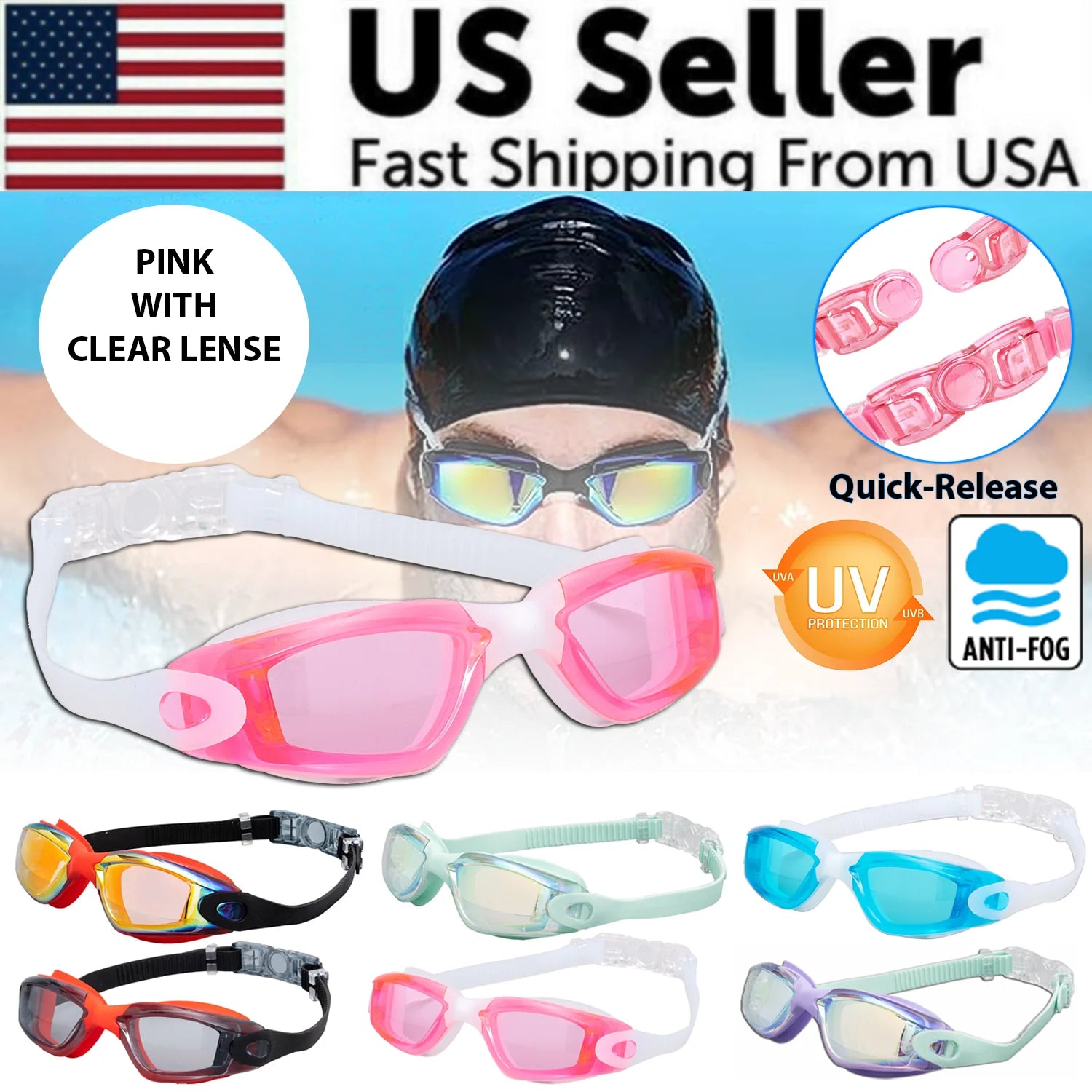 Premium Clear Swimming Goggles with UV Protection and Anti-Fog Feature for Adults and Children