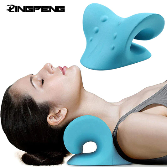 Cervical Spine Stretch and Traction Device for Muscle Relaxation and Pain Relief with Shoulder Massage Pillow