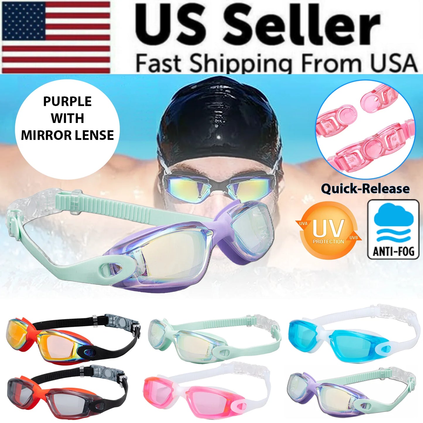 Premium Clear Swimming Goggles with UV Protection and Anti-Fog Feature for Adults and Children