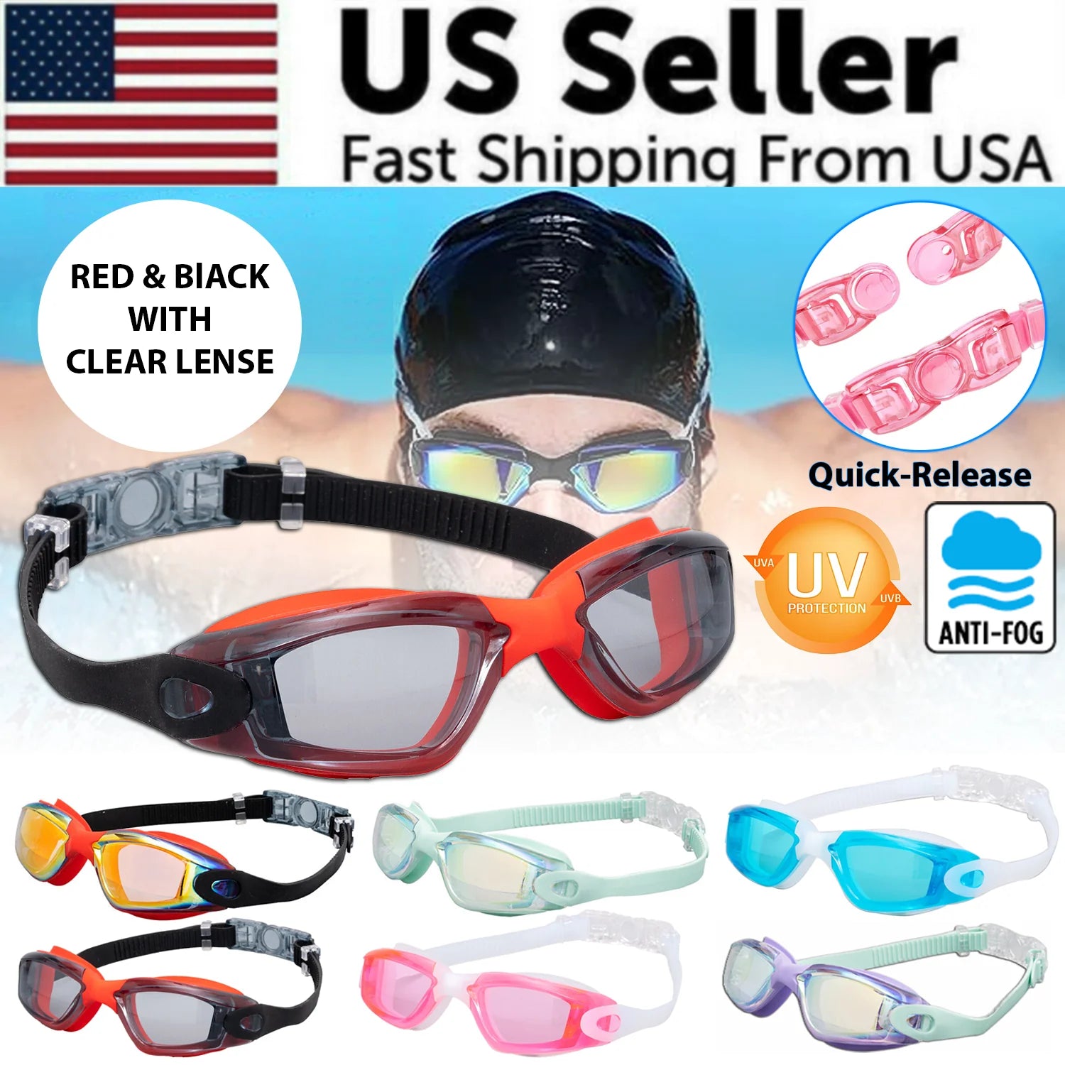 Premium Clear Swimming Goggles with UV Protection and Anti-Fog Feature for Adults and Children
