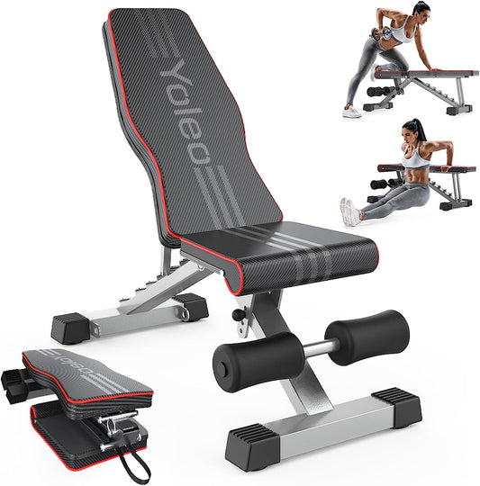 Adjustable Weight Bench for Full Body Workout; Foldable Bench Press Bench of Home Gym Strength Training; Incline Decline Flat Utility Workout Bench with Quick Folding& Fast Adjustment (Black)