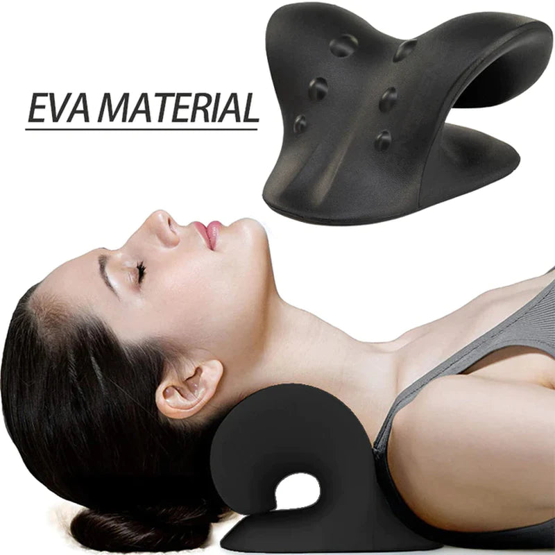 Cervical Spine Stretch and Traction Device for Muscle Relaxation and Pain Relief with Shoulder Massage Pillow