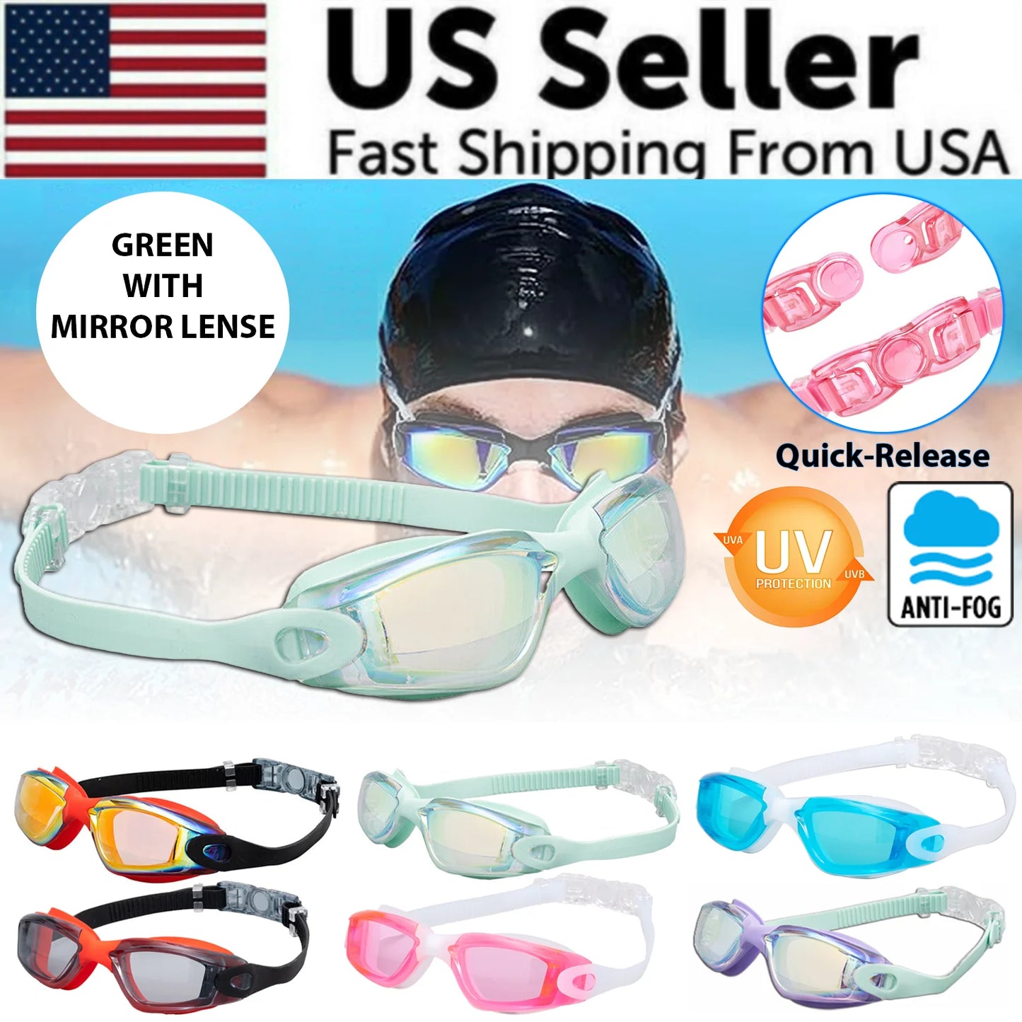 Premium Clear Swimming Goggles with UV Protection and Anti-Fog Feature for Adults and Children